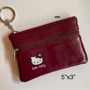 Hello Kitty Burgundy Faux Leather Coin Pouch Keychain
